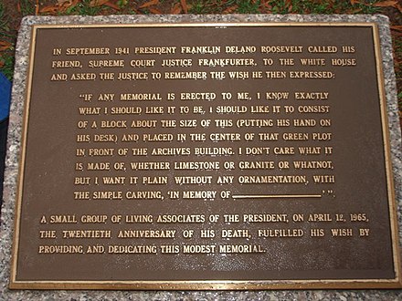 Plaque at the edge of the sidewalk in front of the original FDR Memorial (2007)