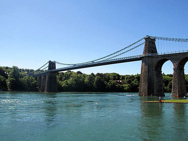 The Menai Suspension Bridge viewed from the Anglesey side