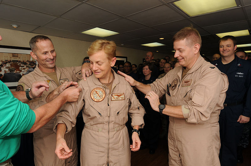 File:US Navy 110731-N-XE109-005 Rear Adm. Nora W. Tyson is pinned to rear admiral upper half by Capt. Jeffery A. Davis, left, and Capt. Brian E. Luther.jpg