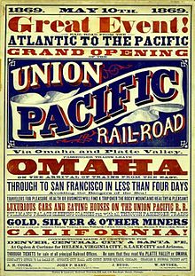 Poster for UP railroad opening-day, 1869. Union pacific poster.jpg