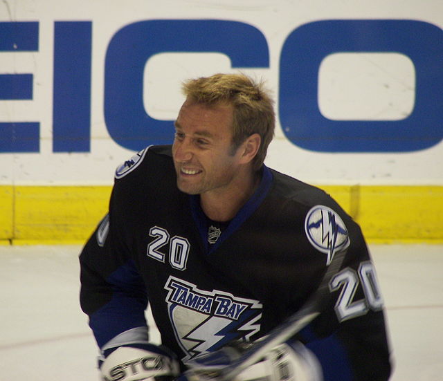 Vaclav Prospal with the Lightning in 2007. Prior to the 2007 NHL trade deadline, the Lightning traded Prospal to the Philadelphia Flyers in exchange f