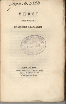 First edition of Canti by Leopardi