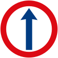 Segnale con bordo rosso, sfondo bianco e simbolo blu