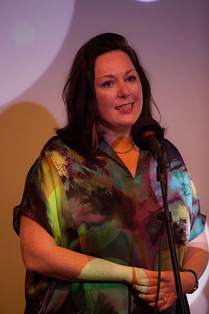 Lucy Crompton-Reid speaking at Wikipedia's 15th anniversary party in 2016.