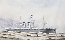 The armed merchant cruiser Oregon under way, circa 1885 William Mackenzie Thomson - The Guion Line armed merchant cruiser 'Oregon' under way, circa 1885.jpg