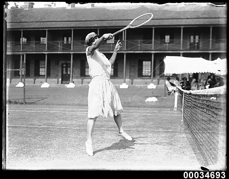 File:Woman playing tennis at Victoria Barracks during Japanese Naval Squadron visit, 26 January 1924 (7245282270).jpg