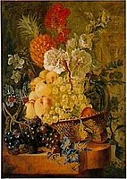 Flowers and a basket of fruit. 1758-1831. Oil on panel. 60.4 × 47.3 cm. London, Christie's (7 July 1995).