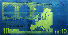 Billet de 10 euros sous lumière UV (Verso)