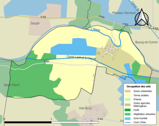 Barevná mapa znázorňující využití půdy.