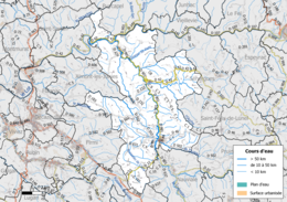 Mapa colorido mostrando a rede hidrográfica do município