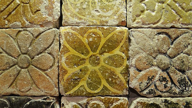 13th century glazed tiles in Fontenay Abbey Church, France