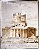 Proyecto de reconstrucción de la iglesia de Santa Genoveva de París como Panteón de los grandes del pueblo de Francia en forma de pirámide con rotonda.  1797