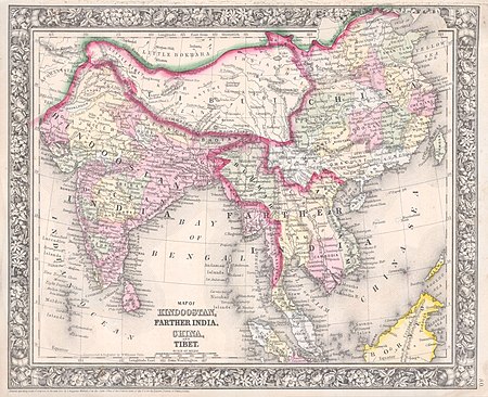 Fail:1864 Mitchell Map of India, Tibet, China and Southeast Asia - Geographicus - India-mitchell-1864.jpg