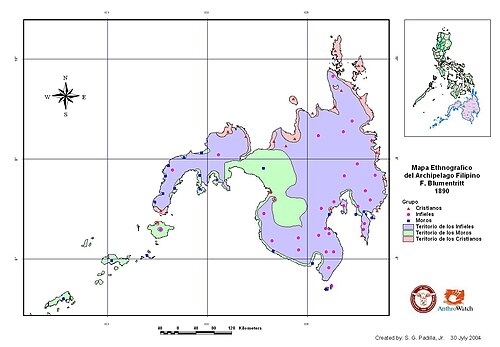 Mindanao c. 1890; the map was made by Rizal's friend, Dr. Ferdinand Blumentritt 1890 Mindanao.jpg