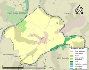 Barevná mapa znázorňující využití půdy.