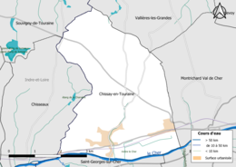 Kolorowa mapa przedstawiająca sieć hydrograficzną gminy