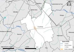 Carte en couleur présentantle réseau hydrographique de la commune