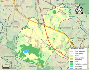 Barevná mapa znázorňující využití půdy.