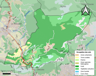 Barevná mapa znázorňující využití půdy.