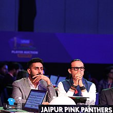 Juspreet Singh Walia and Abhishek Bachchan at a Jaipur Pink Panthers match AB AND JSW.jpg