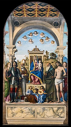 Madonna and Child Enthroned with Saints (1496-1498) by Cima da Conegliano Accademia - Madonna col Bambino in trono e santi - Cima da Conegliano Cat.36.jpg