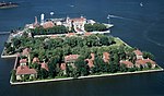 Aerial view of a small island with many buildings