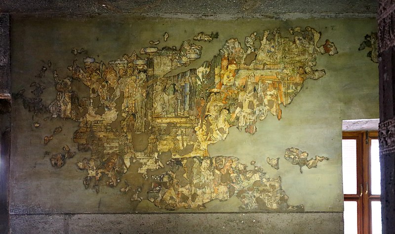 File:Ajanta, grotta 1, vihara di scuola mahayana, v secolo dc., interno, affreschi parietali 18.jpg