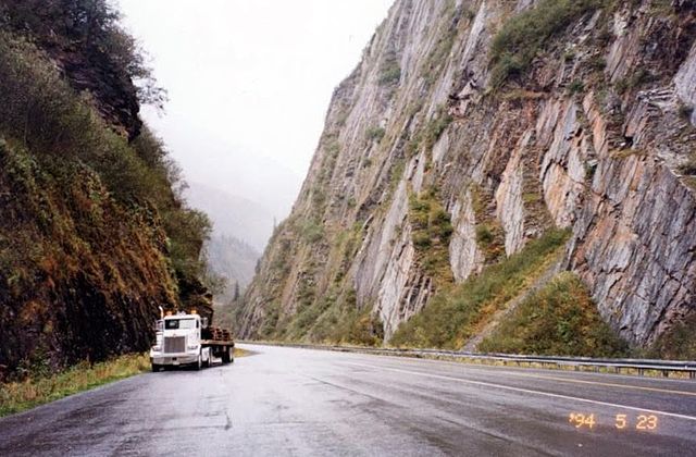 The highway in Keystone Canyon, just north of Valdez