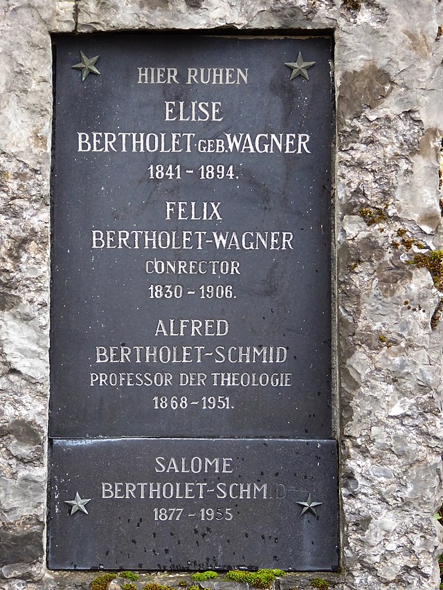 Alfred Bertholet-Schmid (1868–1951) Professor der Theologie. Verena Tammann-Bertholet (1907–1988), Grab, Wolfgottesacker, Basel