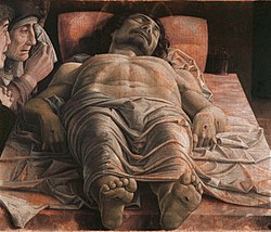 Mantegna's Dead Christ c. 1501, Brera Gallery, Milan Andrea Mantegna - The Lamentation over the Dead Christ - WGA13981.jpg