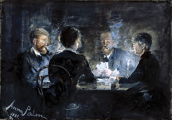 A Game of L'hombre in Brøndum's Hotel by Swedish artist Anna Palm de Rosa, circa 1885