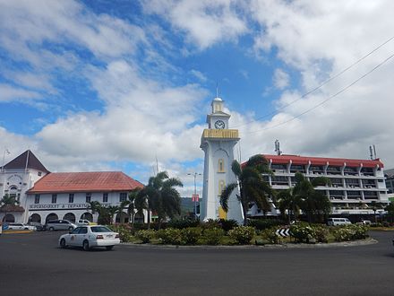 The clock tower in downtown Apia