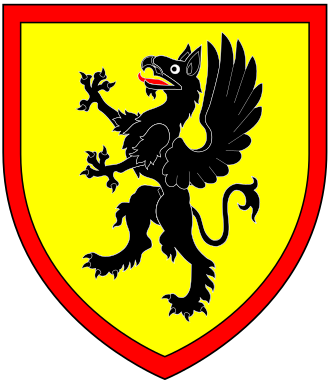 Arms of the Boys family of Kent: Or, a griffin segreant sable a bordure gules. Arms Boys OfKent.svg