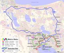 Baku suburban railway and metro map