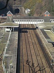 Железнодорожная станция Бангор от Бангор-Маунтин.jpg 