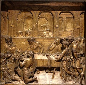 Tanz der Salome vor Herodes und Tod des Johannes, Donatello, 1423-1427, Relief, Bronze, Wandung des Taufbeckens des Battistero di San Giovanni unter dem Domchor, Siena.