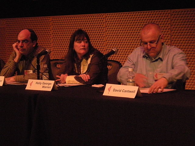 No Depression senior editors Barry Mazor (left) and David Cantwell; seated between them is Holly George-Warren, author of Public Cowboy No. 1, a biogr