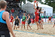 Deutsch: Beachhandball Europameisterschaften 2019 (Beach handball Euro); Tag 6: 7. Juli 2019 – Spiel um Platz Drei, Männer, Ungarn-Russland 2:0 (26:20, 23:22) English: Beach handball Euro; Day 6: 7 July 2019 – Men's Bronze Medal Match – Hungary-Russia 2:0 (26:20, 23:22)