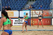 Deutsch: Beachhandball Europameisterschaften 2019 (Beach handball Euro); Tag 2: 3. Juli 2019 – Frauen, Vorrunde Gruppe D, Ukraine-Deutschland 2:0 (23:22, 32:24) English: Beach handball Euro; Day 2: 3 July 2019 – Women Preliminary Round Group D – Ukraine-Germany 2:0 (23:22, 32:24)