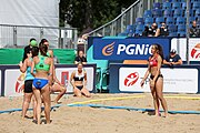 Deutsch: Beachhandball Europameisterschaften 2019 (Beach handball Euro); Tag 2: 3. Juli 2019 – Frauen, Vorrunde Gruppe D, Ukraine-Deutschland 2:0 (23:22, 32:24) English: Beach handball Euro; Day 2: 3 July 2019 – Women Preliminary Round Group D – Ukraine-Germany 2:0 (23:22, 32:24)