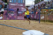 Deutsch: Beachhandball bei den Olympischen Jugendspielen 2018; Tag 7, 13. Oktober 2018; Jungen, Finale – Portugal-Spanien 1:2 English: Beach handball at the 2018 Summer Youth Olympics at 13 October 2018 – Boys Gold Medal Match – Portugal-Spain 1:2