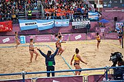 Deutsch: Beachhandball bei den Olympischen Jugendspielen 2018; Tag 5, 10. November 2018; Mädchen, Hauptrunde - Ungarn-Argentinien 1:2 English: Beach handball at the 2018 Summer Youth Olympics at 11 October 2018 – Girls Main Round – Hungary-Argentina 1:2