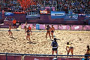 Deutsch: Beachhandball bei den Olympischen Jugendspielen 2018; Tag 3, 10. Oktober 2018; Mädchen, Vorrunde, Gruppe B - Niederlande-Argentinien 2:0 English: Beach handball at the 2018 Summer Youth Olympics at 10 October 2018 – Girls Preliminary Round Group B‎ – Netherlands-Argentina 2:0