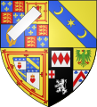 5代公の紋章。彼はクイーンズベリー公爵を継承したため、ダグラス家の紋章が加わったほか、左掲の紋章にあったモンタギュー家はマールバラ公爵家の血も引くことから、チャーチル家の紋章も加えられた。さらに、カーディガン伯爵ブルーデネル家の紋章も追加されている[註釈 9]。