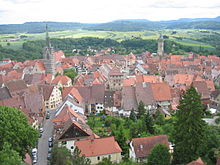 Blick vom Rottweiler Hochturm. Im Hintergrund die Schwäbische Alb