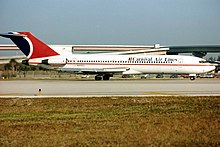 A Carnival Air Lines Boeing 727-200 at Fort Lauderdale-Hollywood International Airport in 1993. Boeing 727-225-Adv, Carnival Air Lines AN0214441.jpg