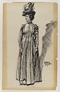 Sans titre (Standing Female Figure), vers 1900, encre noire et graphite sur papier, 57,3 × 36,4 cm, Brooklyn Museum.