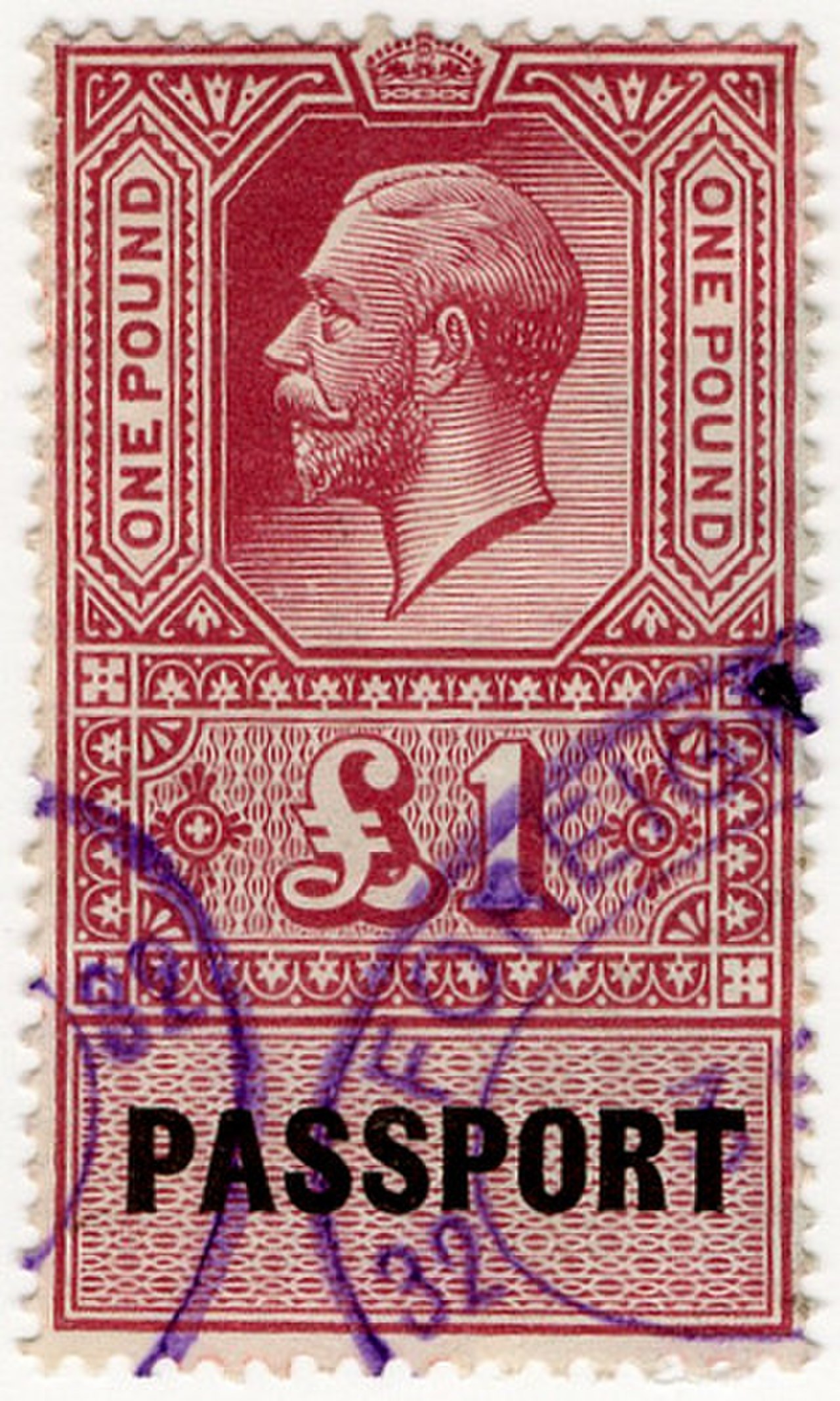 Марка ст 6. 1 Penny Inland revenue stamp.