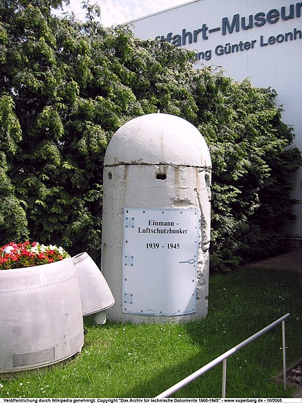 Single-person air raid shelter on display at the Günter Leonhardt aviation museum near Hannover, Germany