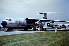 Lockheed C-141A-15-LM Starlifter 64-0630 of the 436th Military Airlift Wing, MAC, at Brisbane airport, Australia supporting the visit of President Lyndon B. Johnson on 22 October 1966.  This aircraft was later converted to the stretched C-141B configuration, and eventually was retired to AMARC on 14 November 2000.